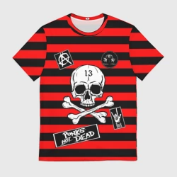Мужская футболка 3D Как у КиШ и КняZz - Князя с черепом красно-черно-полосатая
