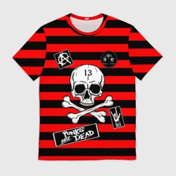 Мужская футболка 3D Как у КиШ и КняZz - Князя с черепом красно-черно-полосатая