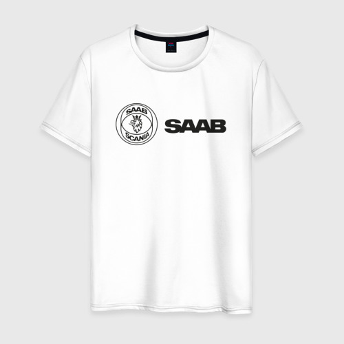 Мужская футболка хлопок Saab Black Logo | Сааб лого, цвет белый