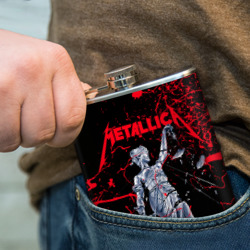 Фляга с принтом Metallica для любого человека, вид спереди №4. Цвет основы: металл