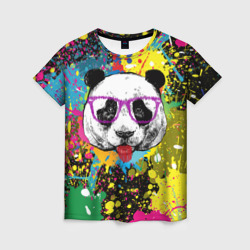 Женская футболка 3D Панда хипстер в брызгах краски