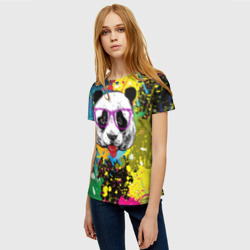 Женская футболка 3D Панда хипстер в брызгах краски - фото 2