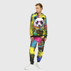 Мужской костюм с толстовкой 3D Панда хипстер в брызгах краски - фото 2