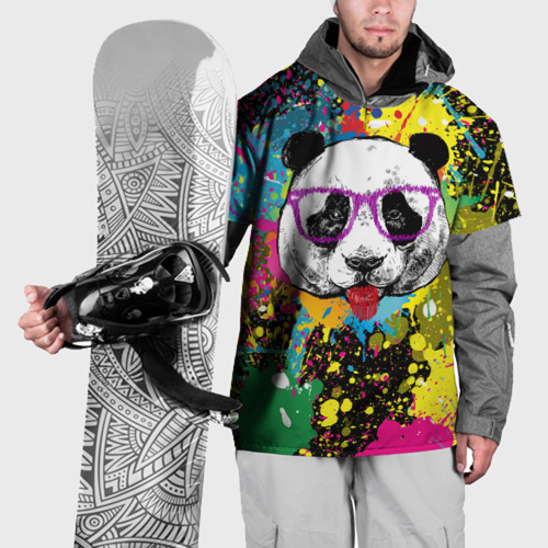 Накидка на куртку 3D Панда хипстер в брызгах краски, цвет 3D печать