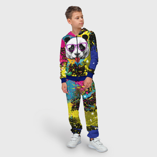 Детский 3D костюм с принтом Панда хипстер в брызгах краски, фото на моделе #1
