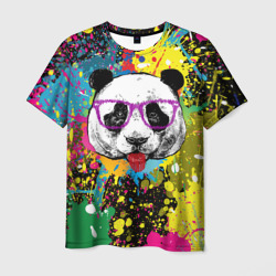 Мужская футболка 3D Панда хипстер в брызгах краски