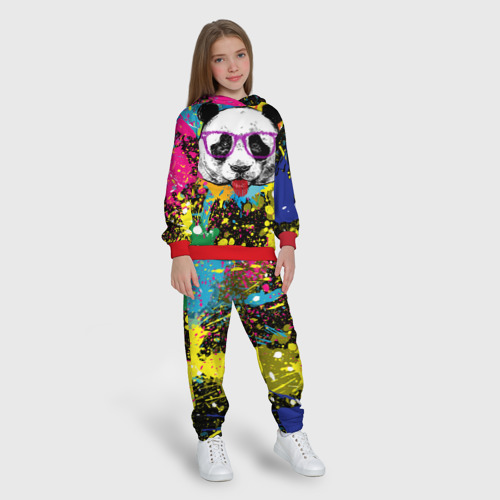 Детский костюм с толстовкой 3D Панда хипстер в брызгах краски, цвет красный - фото 5