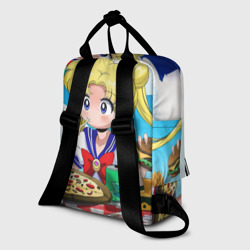 Рюкзак с принтом Пицца Мун для женщины, вид на модели сзади №1. Цвет основы: белый