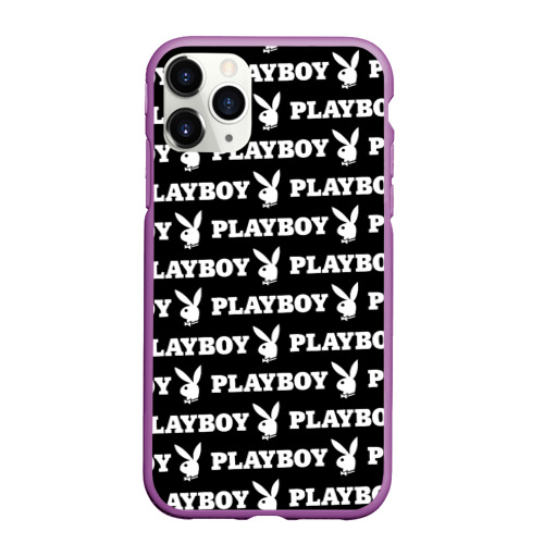 Чехол для iPhone 11 Pro Max матовый Playboy pattern Плейбой паттерн, цвет фиолетовый