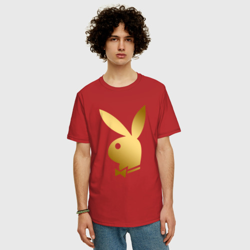 Мужская футболка хлопок Oversize Playboy gold золотой Плейбой, цвет красный - фото 3