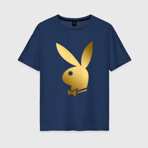 Женская футболка хлопок Oversize Playboy gold золотой Плейбой, цвет темно-синий