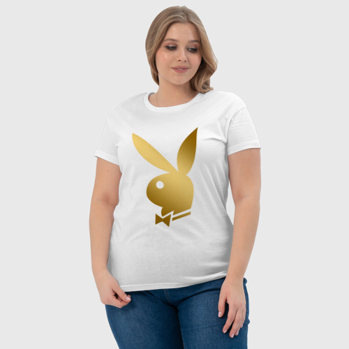 Женская футболка хлопок с принтом PLAYBOY GOLD | ЗОЛОТОЙ ПЛЕЙБОЙ (Z), фото #4