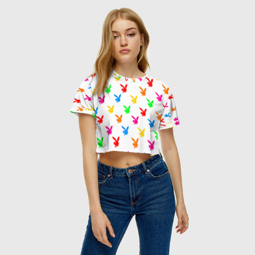 Женская футболка Crop-top 3D PLAYBOY | ПЛЕЙБОЙ (Z), цвет 3D печать - фото 3