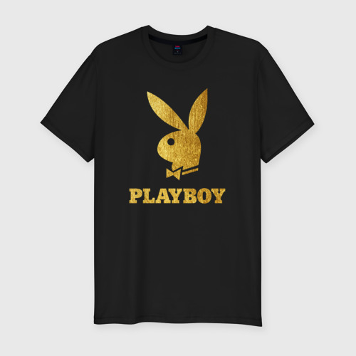 Мужская футболка хлопок Slim PLAYBOY GOLD | ЗОЛОТОЙ ПЛЕЙБОЙ (Z), цвет черный