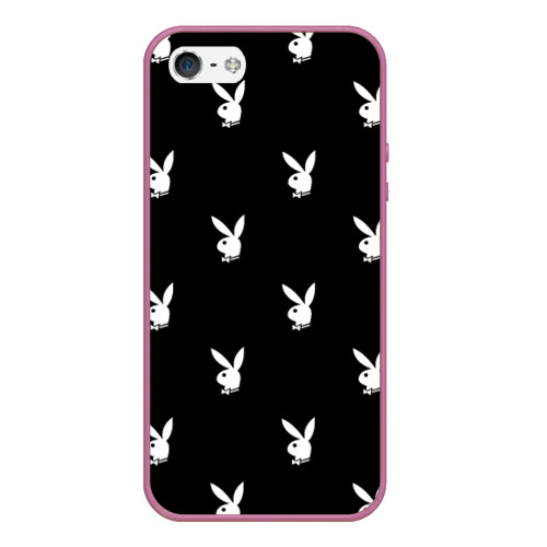 Чехол для iPhone 5/5S матовый Плейбой паттерн Playboy pattern, цвет розовый