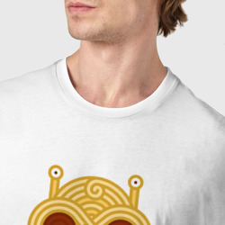 Футболка с принтом The flying spaghetti monster для мужчины, вид на модели спереди №4. Цвет основы: белый