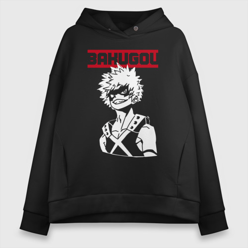 Женское худи Oversize хлопок Моя Геройская Академия Bakugou, цвет черный