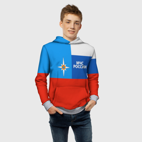 Детская толстовка 3D Флаг МЧС России, цвет меланж - фото 6