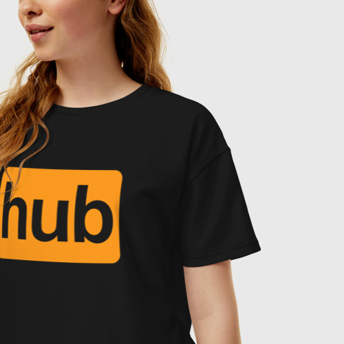 Женская футболка хлопок Oversize Hub, цвет черный - фото 3