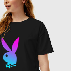 Женская футболка хлопок Oversize Playboy Плейбой - голубоватый градиент - фото 2