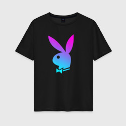 Женская футболка хлопок Oversize Playboy Плейбой - голубоватый градиент