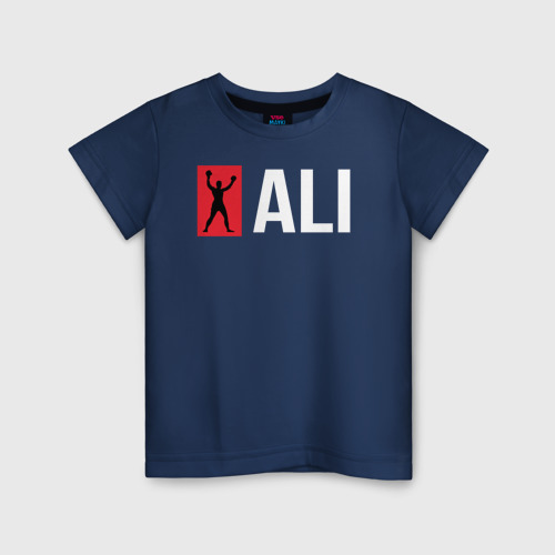 Детская футболка из хлопка с принтом Ali boxing, вид спереди №1