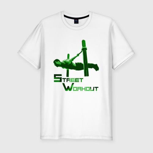 Мужская приталенная футболка из хлопка с принтом Street Workout Ласточка, вид спереди №1