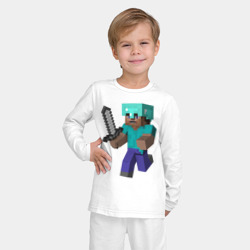 Пижама с принтом Майнкрафт для ребенка, вид на модели спереди №2. Цвет основы: белый