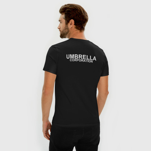 Мужская футболка хлопок Slim с принтом Umbrella Corp на спине, вид сзади #2