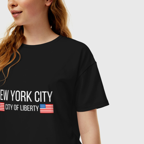 Женская футболка хлопок Oversize New York, цвет черный - фото 3