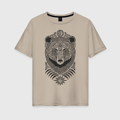 Женская футболка хлопок Oversize Медведь, цвет миндальный