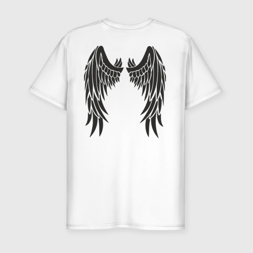 Мужская приталенная футболка из хлопка с принтом Крылья тату, вид сзади №1