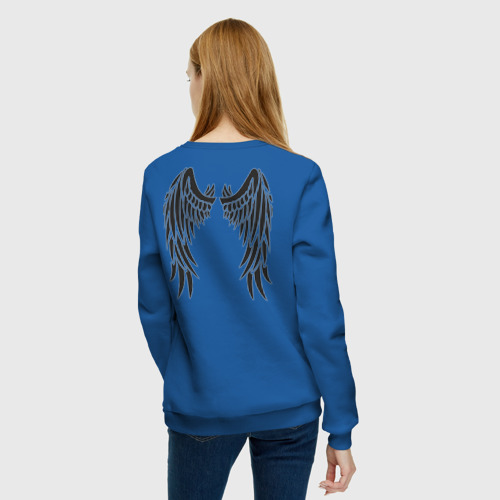Женский свитшот хлопок Крылья тату, цвет синий - фото 4