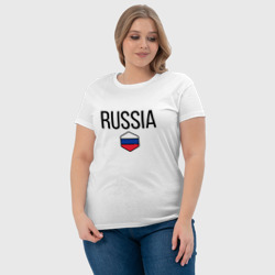 Футболка с принтом Россия для женщины, вид на модели спереди №4. Цвет основы: белый