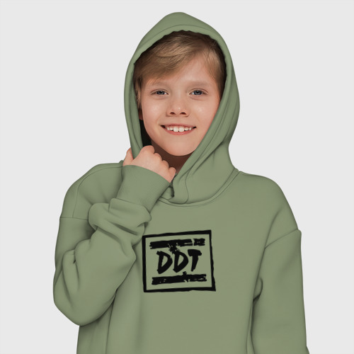 Детское худи Oversize хлопок ДДТ Лого DDT Logo, цвет авокадо - фото 12