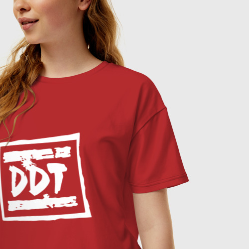 Женская футболка хлопок Oversize ДДТ Лого DDT Logo, цвет красный - фото 3