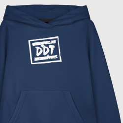 Толстовка с принтом ДДТ Лого DDT Logo для мужчины, вид на модели спереди №2. Цвет основы: темно-синий
