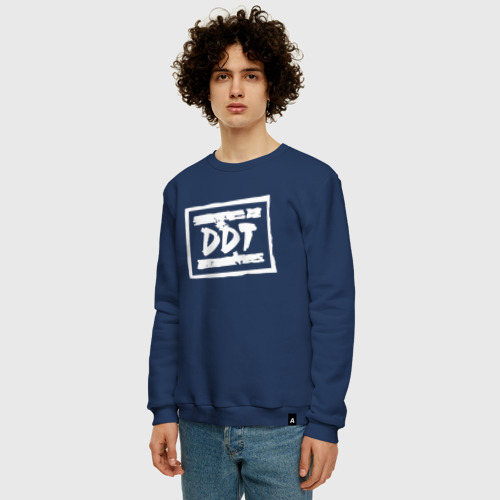Мужской свитшот хлопок ДДТ Лого DDT Logo, цвет темно-синий - фото 3