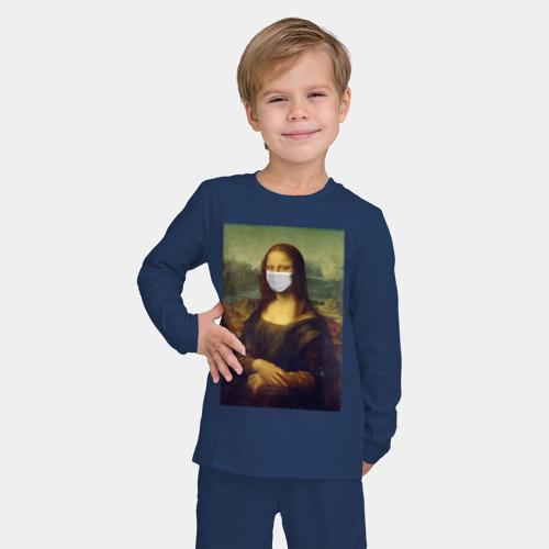 Детская пижама с лонгсливом хлопок Мона Лиза в медицинской маске, цвет темно-синий - фото 3