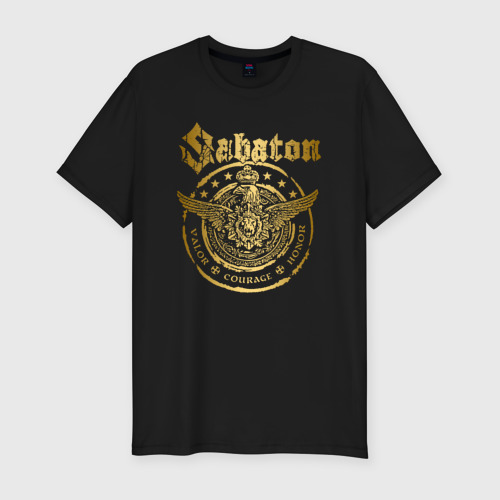 Мужская футболка хлопок Slim Sabaton logo Сабатон лого, цвет черный