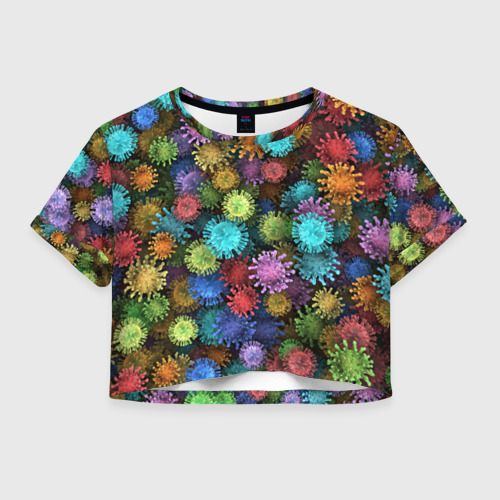 Женская футболка Crop-top 3D Разноцветные вирусы Фото 01 Женская футболка Crop-top 3D Разноцветные вирусы Фото 01