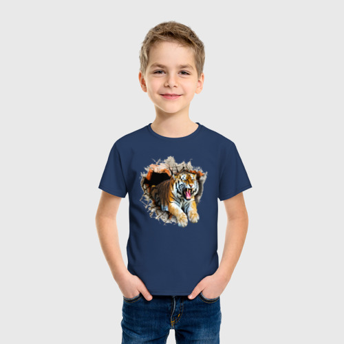 Детская футболка хлопок Тигр, цвет темно-синий - фото 3