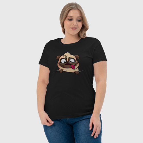 Женская футболка хлопок Мопс, цвет черный - фото 6