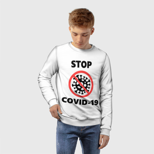 Детский свитшот 3D STOP COVID-19 (коронавирус), цвет 3D печать - фото 3