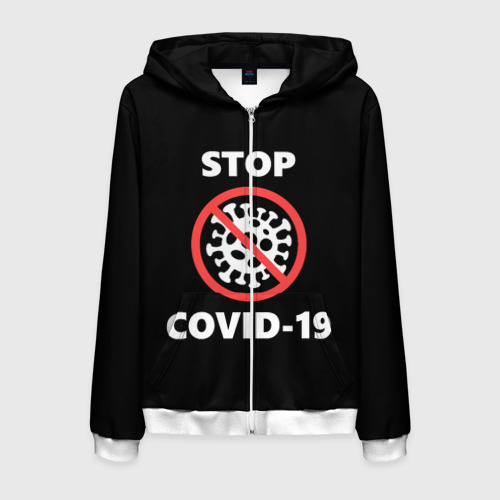 Мужская толстовка 3D на молнии STOP COVID-19 (коронавирус)