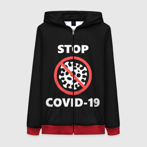 Женская толстовка 3D на молнии STOP COVID-19 (коронавирус), цвет красный