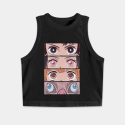 Женская укороченная майка-топ хлопок Глаза героев Demon Slayer