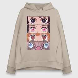 Женское худи Oversize хлопок Глаза героев Demon Slayer