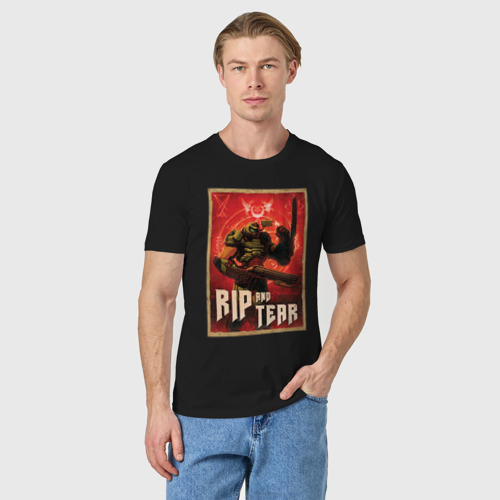 Мужская футболка хлопок Doom - rip and tear, цвет черный - фото 3