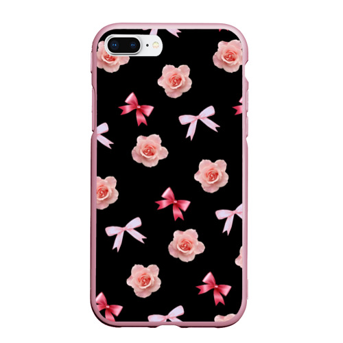 Чехол для iPhone 7Plus/8 Plus матовый Бантики и розочки, цвет розовый